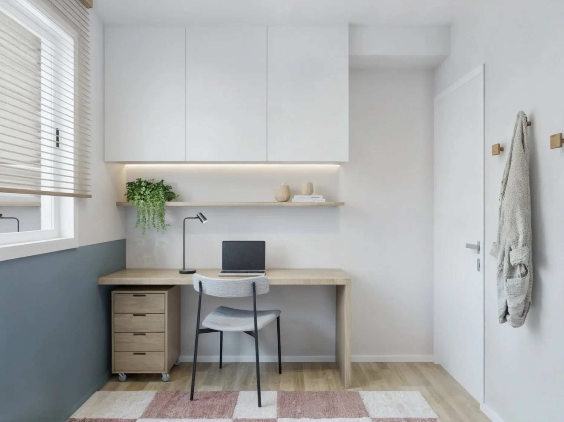 Escritório home office com acústica tratada num T3 em Lisboa · Être Arquitetura